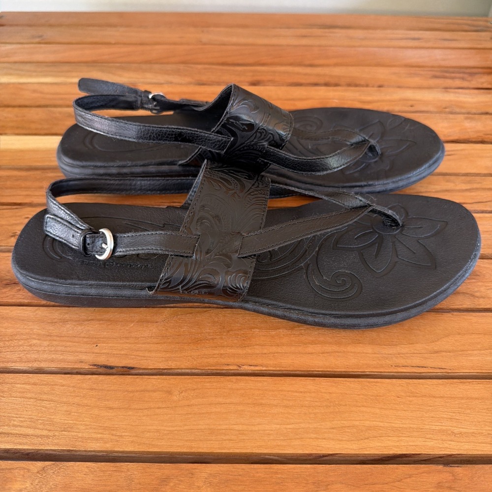 b.o.c. Born Concept Black Floral Tooled Thong Sandals Slingback Size 11M Comfort